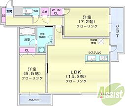マストライフ南4条 2LDKの間取図画像