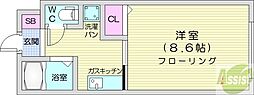 N20マンション 1Kの間取図画像