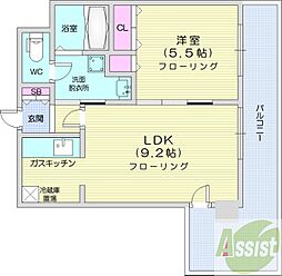 グラン・シェ・モア中島公園安念ビル 1LDKの間取図画像