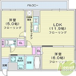 KDXレジデンス南三条 2LDKの間取図画像
