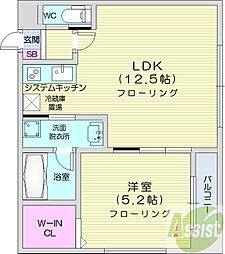 F022円山 1LDKの間取図画像