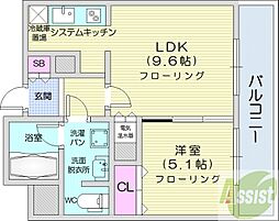 ラフィネタワー札幌南3条 1LDKの間取図画像
