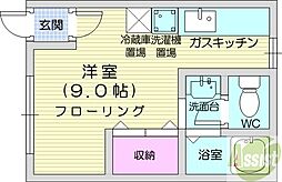 ヴィラ.モデルナC ワンルームの間取図画像