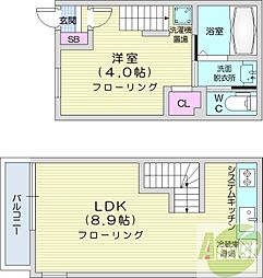 札幌市中央区南五条西14丁目アパート 1LDKの間取図画像
