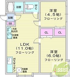 カーサエスパシオ 2LDKの間取図画像