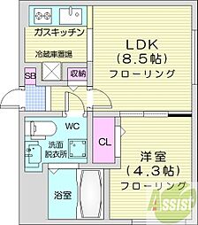 タカライーストヒルズ 1LDKの間取図画像
