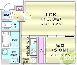 グランメールラフレ元町 1LDKの間取図画像
