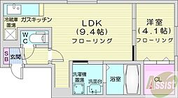 アルーア北大前 1LDKの間取図画像