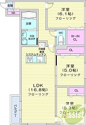 札幌市白石区本通17丁目南マンション 3LDKの間取図画像