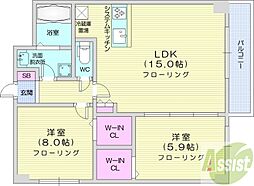MODENA近代美術館 2LDKの間取図画像