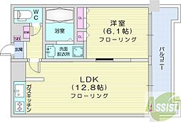 グランカーサ南9条 1LDKの間取図画像