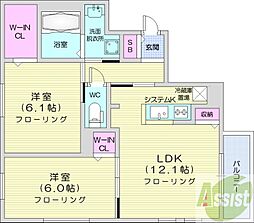札幌市中央区北二条東8丁目マンション 2LDKの間取図画像
