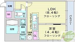 グランカーサ南6条 1LDKの間取図画像