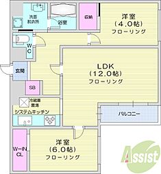 ラ・フォーレサッポロ 2LDKの間取図画像