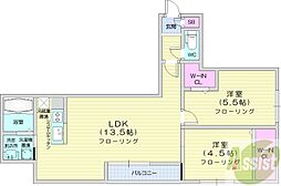 アオアクア円山N4 2LDKの間取図画像