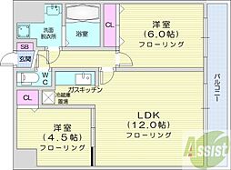 サイレンス宮の森アネックス 2LDKの間取図画像
