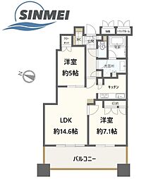 トア山手ザ・神戸タワー 2LDKの間取図画像
