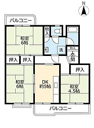 UR都市機構大山田団地8号棟 3DKの間取図画像
