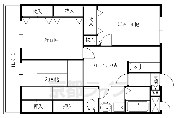 Ｎｏ．44　パレス花園 102｜京都府京都市左京区岩倉花園町(賃貸マンション3DK・1階・60.32㎡)の写真 その2