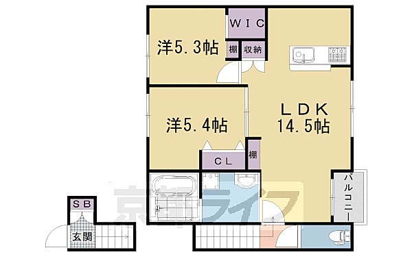 京都府京都市下京区中堂寺北町(賃貸アパート2LDK・2階・67.03㎡)の写真 その2