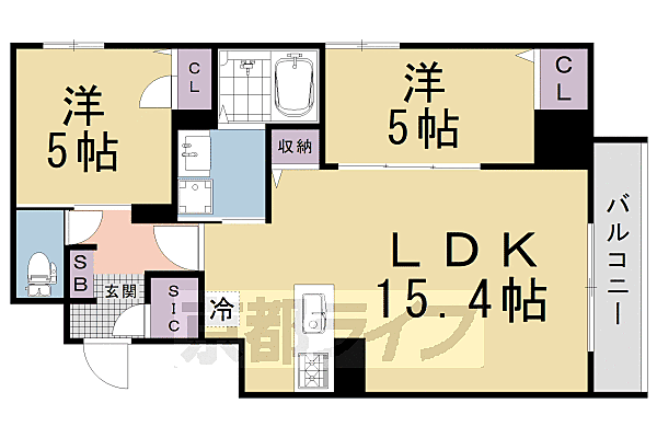 京都府京都市下京区佐女牛井町(賃貸マンション2LDK・5階・56.40㎡)の写真 その2