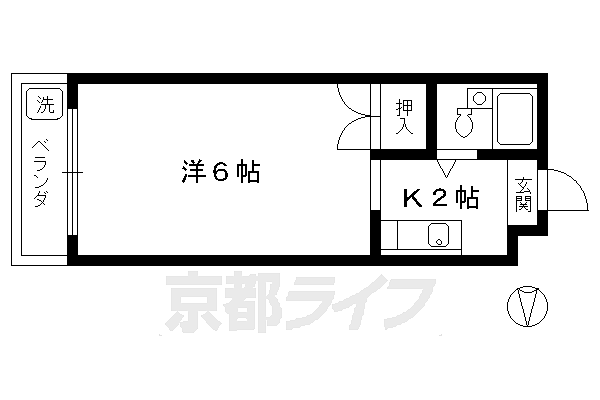 ハイツテレマン 207｜京都府京都市左京区松ケ崎御所ノ内町(賃貸マンション1K・2階・16.28㎡)の写真 その2