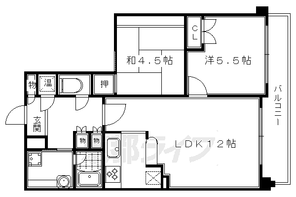 イーグルコート北白川　502号室 502｜京都府京都市左京区北白川上終町(賃貸マンション2LDK・5階・64.50㎡)の写真 その2