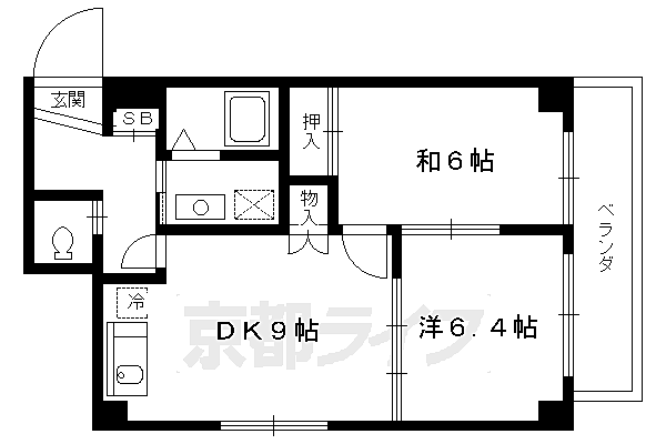 コアロード鷹ヶ峯 102｜京都府京都市北区大宮南箱ノ井町(賃貸マンション2LDK・1階・48.30㎡)の写真 その2