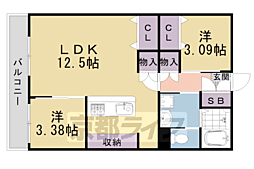 京福電気鉄道北野線 北野白梅町駅 徒歩12分の賃貸マンション 2階2LDKの間取り