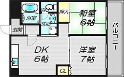 エクセル難波 2DKの間取図画像