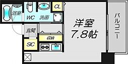 クロスレジデンス大阪新町 ワンルームの間取図画像