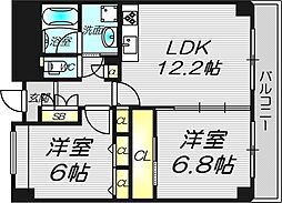RESIDIA西天満 2LDKの間取図画像