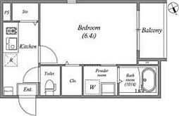 グランディールソレイユ 2階1Kの間取り