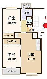 深江橋コーポE棟 2LDKの間取図画像