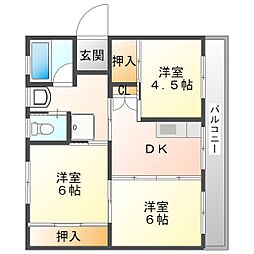 ビレッジハウス佐賀第二No.2 3DKの間取図画像