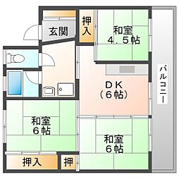 ビレッジハウス三橋1号棟 3DKの間取図画像