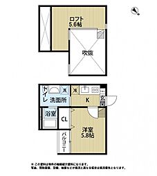 ロイヤルブルー 1Kの間取図画像