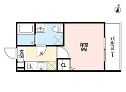 Valenti中道 1Kの間取図画像