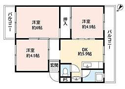 シーサイド貝掛マンションB棟 3DKの間取図画像