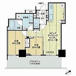 東急東横線 武蔵小杉駅 徒歩5分の賃貸マンション 2階2LDKの間取り