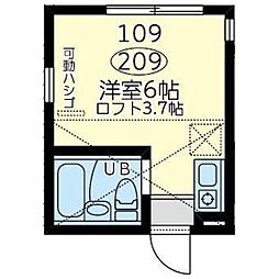 ユナイト新川崎ソクラテスの杜 2階ワンルームの間取り