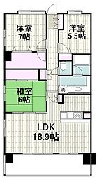 ザ・ミレナリータワーズ 5階3LDKの間取り