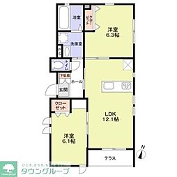 アパート 2LDKの間取図画像