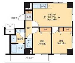 シティーコア鶴見 2LDKの間取図画像