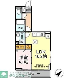 プランドールN2 1LDKの間取図画像