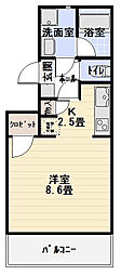 ルミエールしもの ワンルームの間取図画像