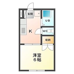 スカイラークヒル 1Kの間取図画像