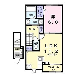 佐久市三河田アパート 1LDKの間取図画像