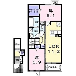 フルールドスリジェB 2LDKの間取図画像