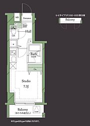 HF明大前レジデンス ワンルームの間取図画像